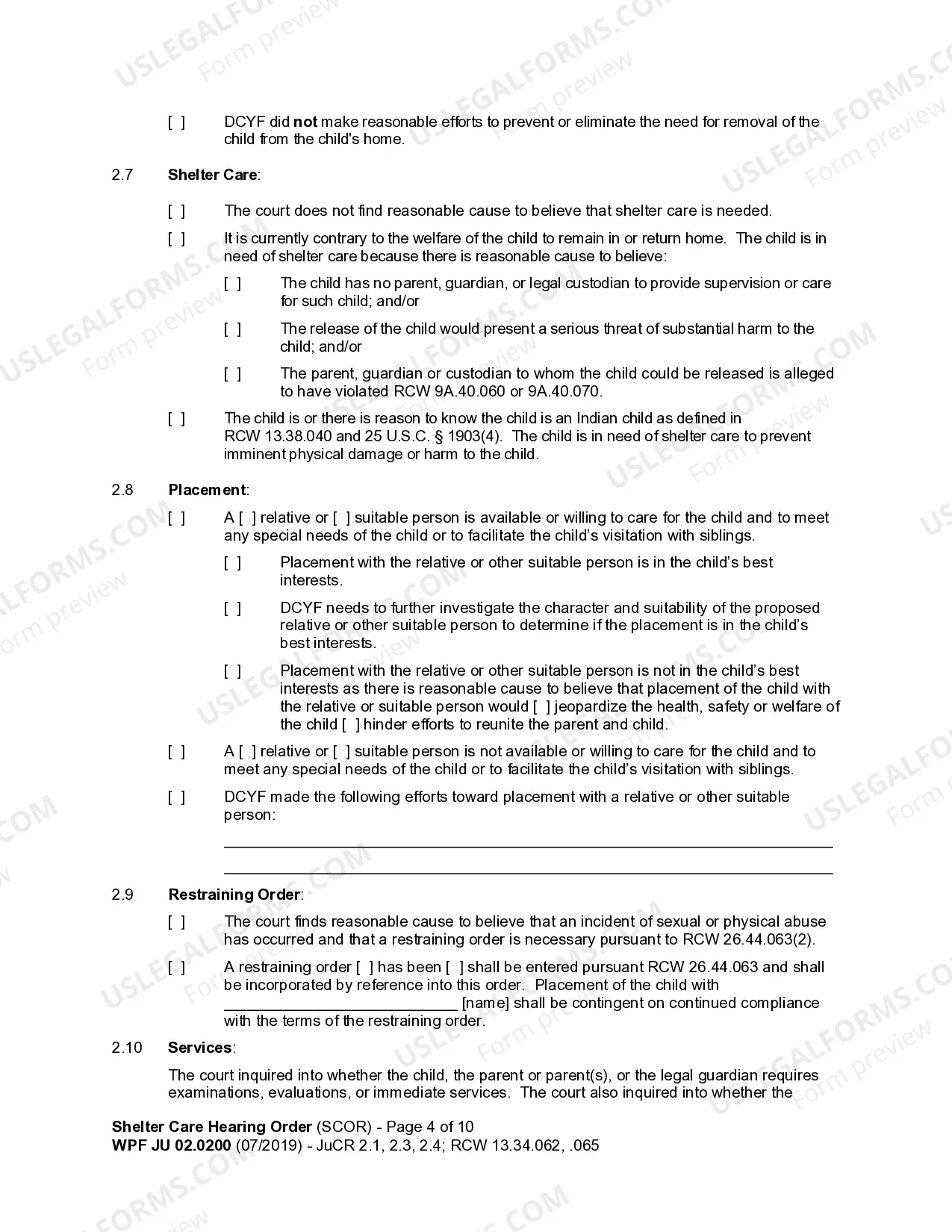 Preview JU 02.0200 - Shelter Care Hearing Order