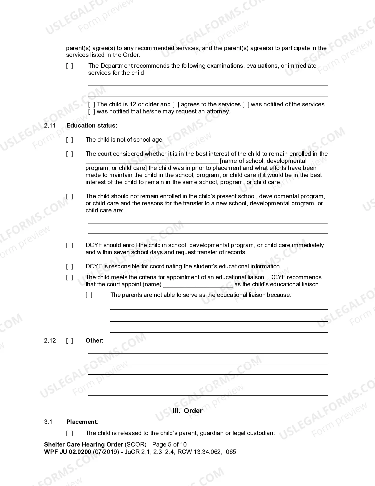 Preview JU 02.0200 - Shelter Care Hearing Order