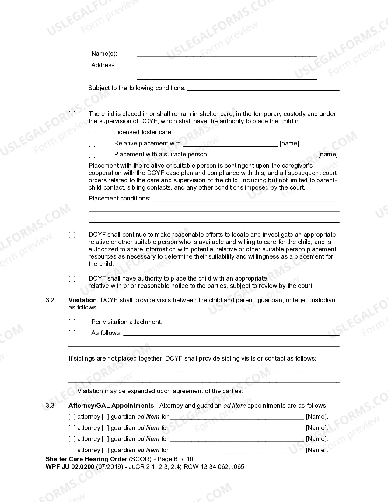 Preview JU 02.0200 - Shelter Care Hearing Order