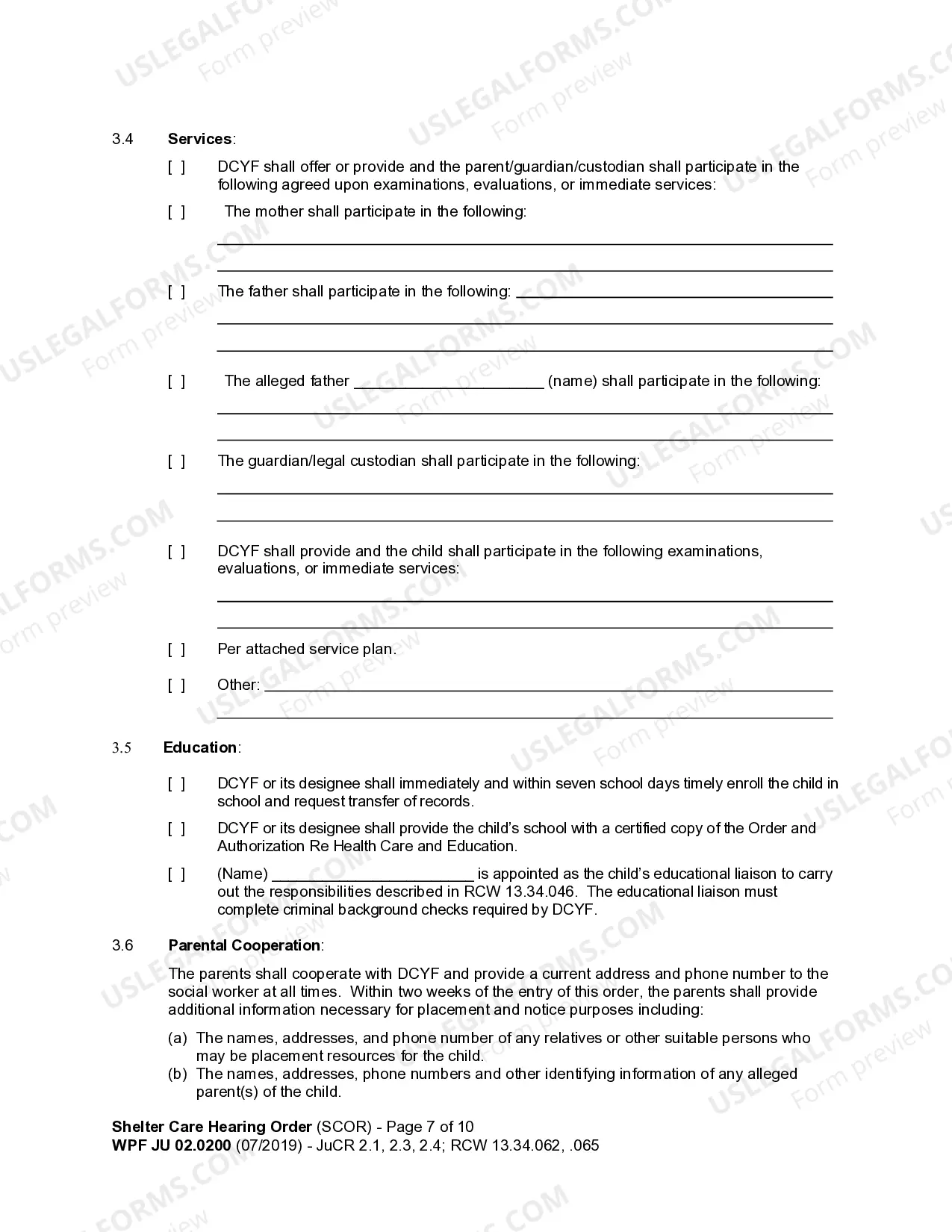 Preview JU 02.0200 - Shelter Care Hearing Order