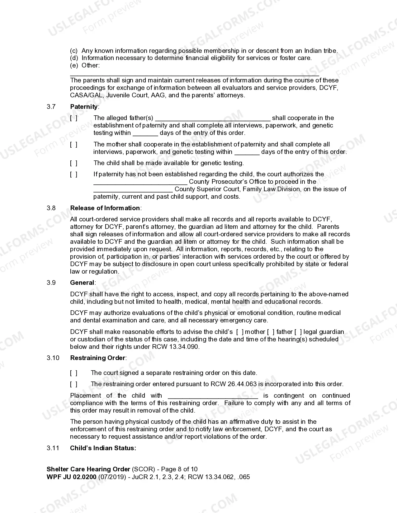 Preview JU 02.0200 - Shelter Care Hearing Order