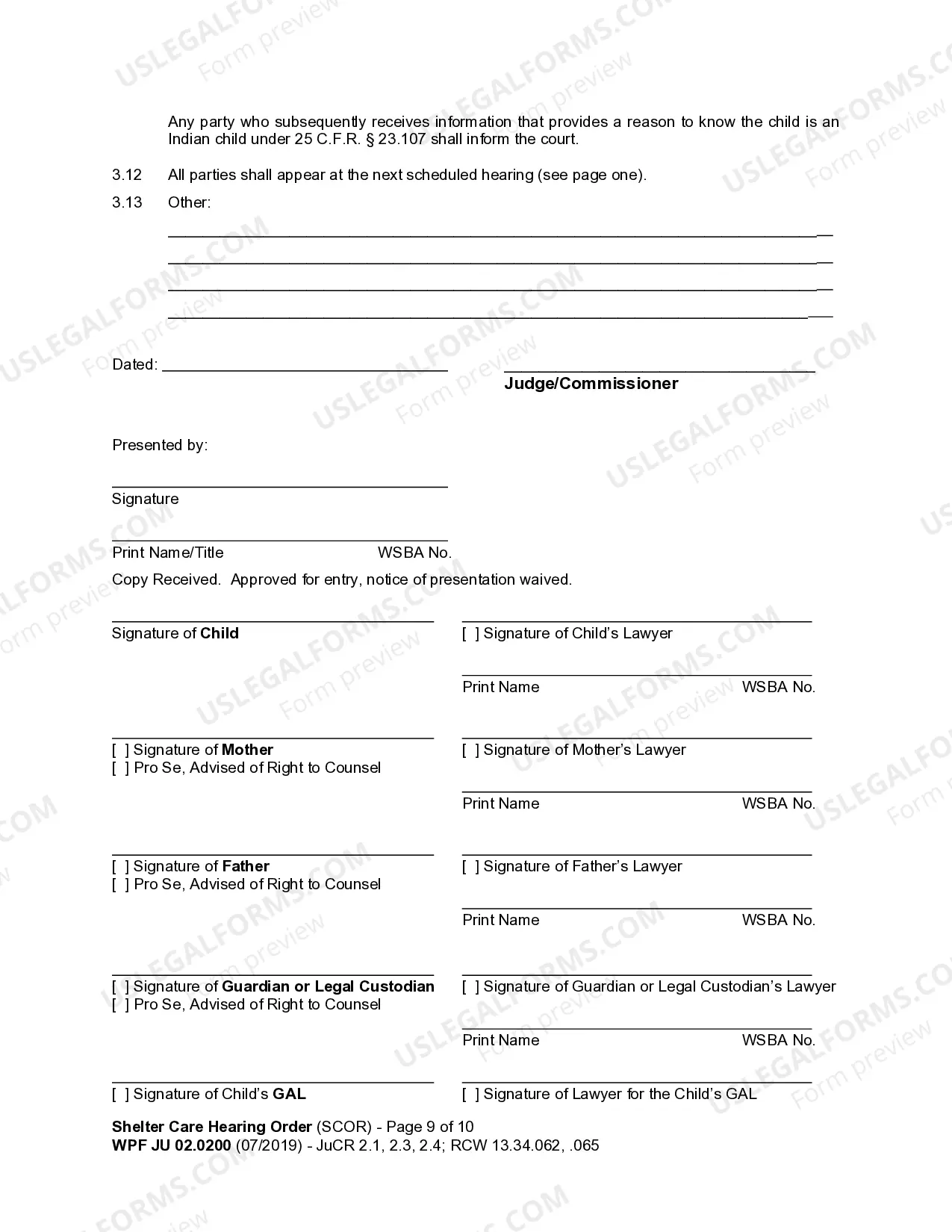 Preview JU 02.0200 - Shelter Care Hearing Order