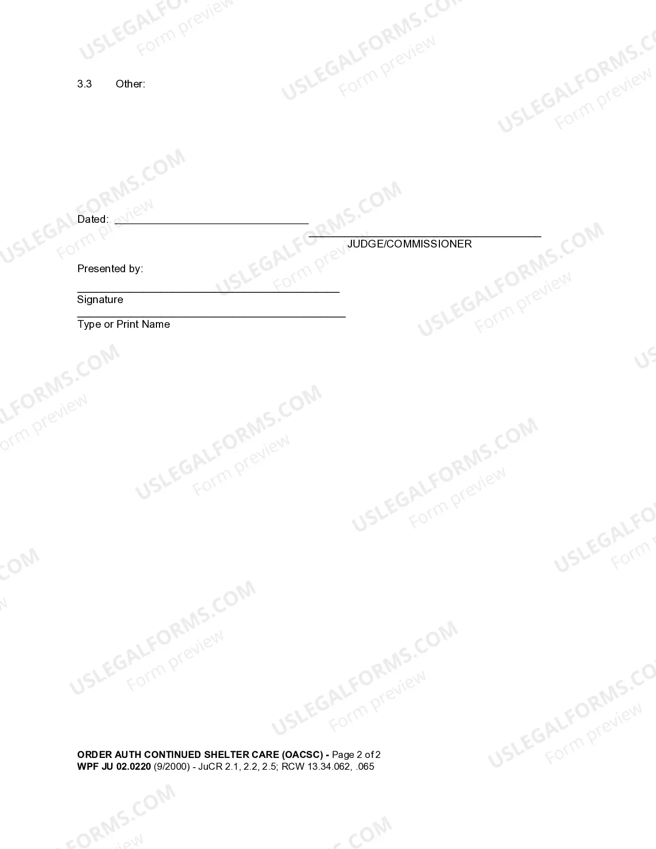 Preview JU 02.0220 - Order Authorizing Continued Shelter Care