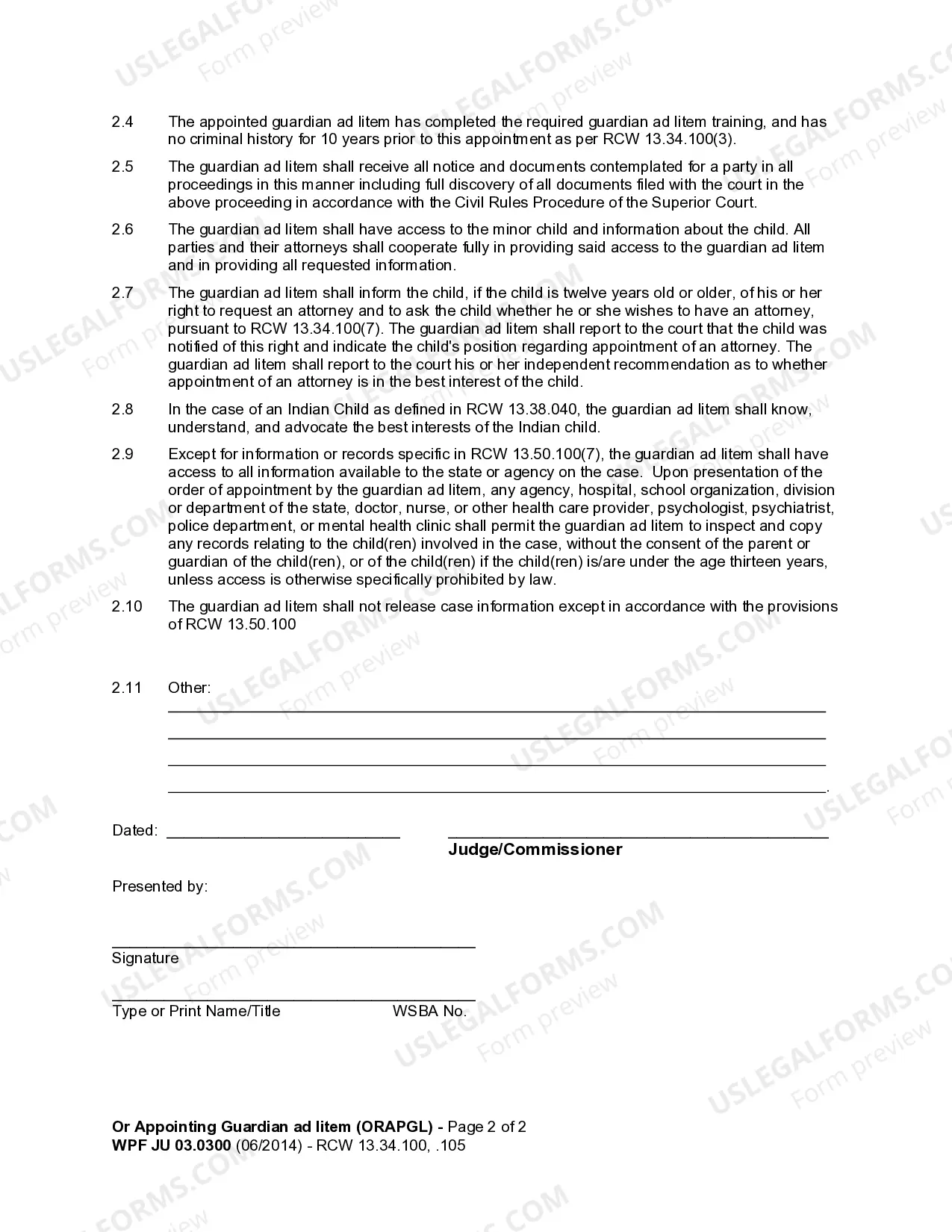 Preview JU 03.0300 - Order Appointing Guardian Ad Litem - ORAPGL
