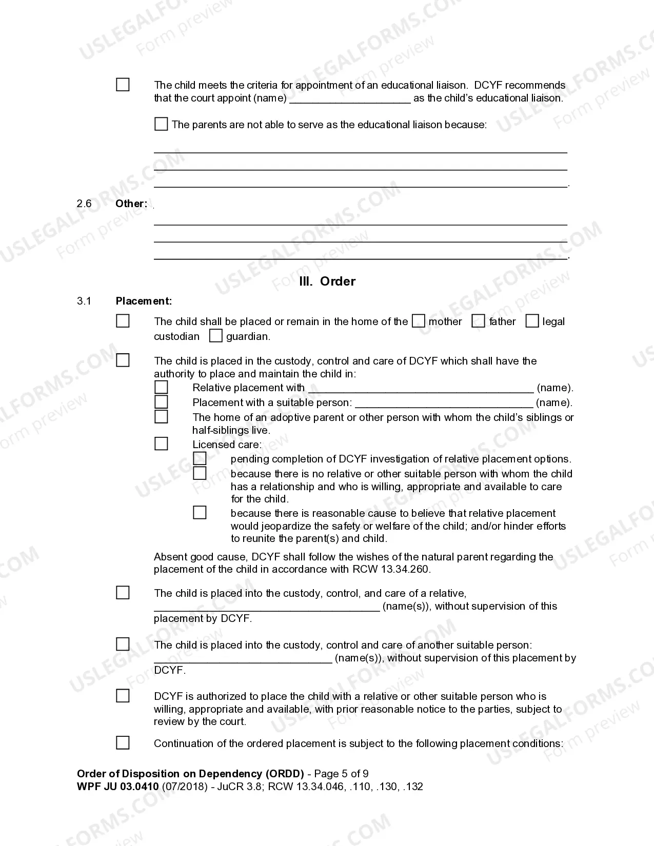 Preview JU 03.0410 - Order of Disposition on Dependency - ORD