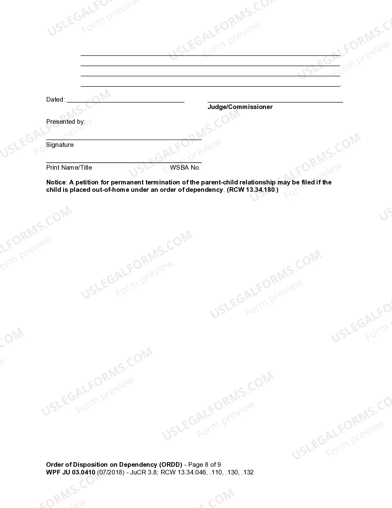 Preview JU 03.0410 - Order of Disposition on Dependency - ORD