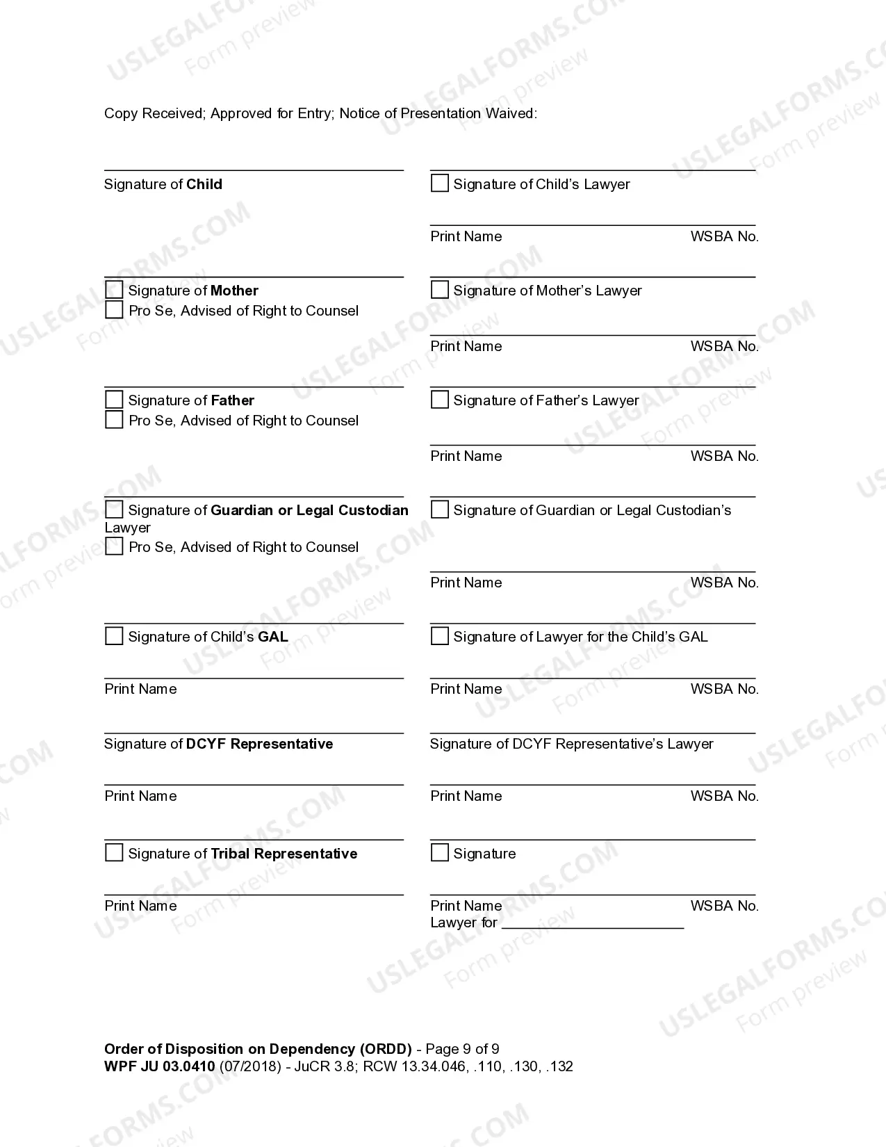 Preview JU 03.0410 - Order of Disposition on Dependency - ORD