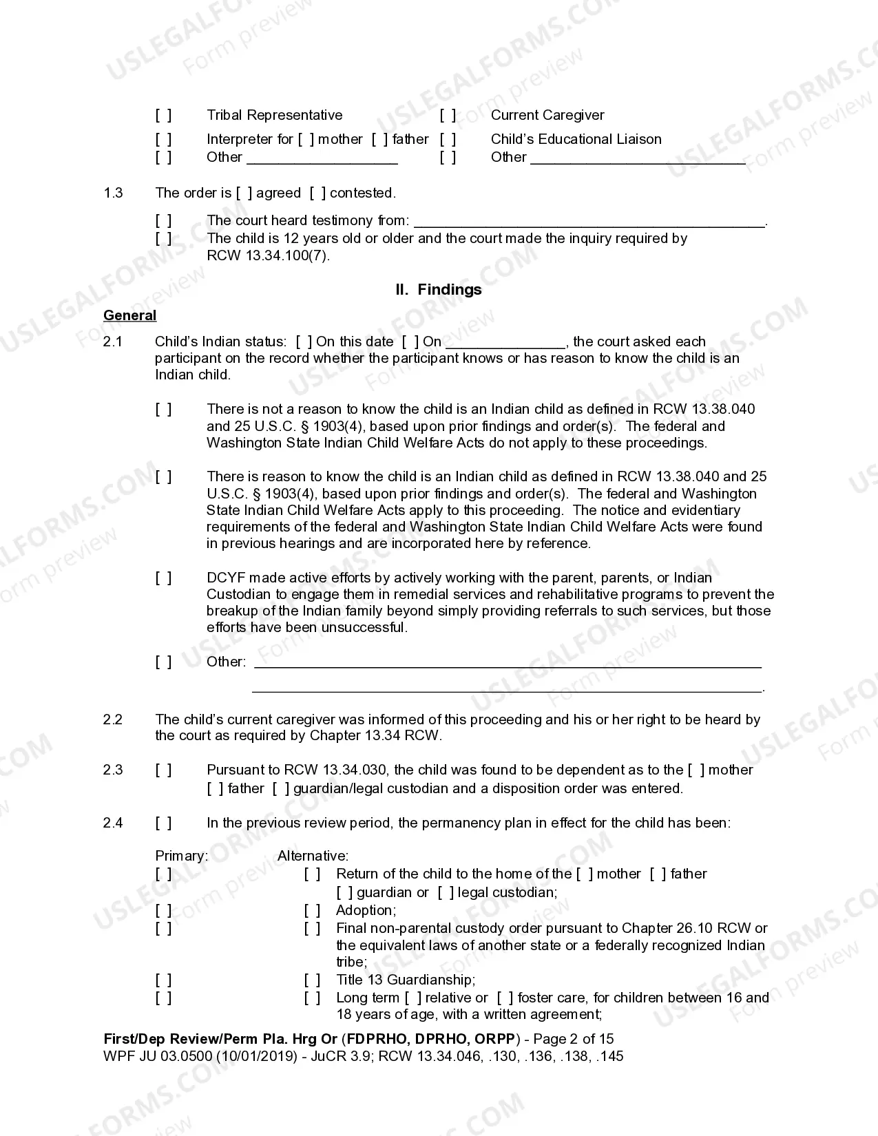 Preview JU 03.0500 - Dependency Review Hearing Order - Permanency Planning Hearing - DPRHO