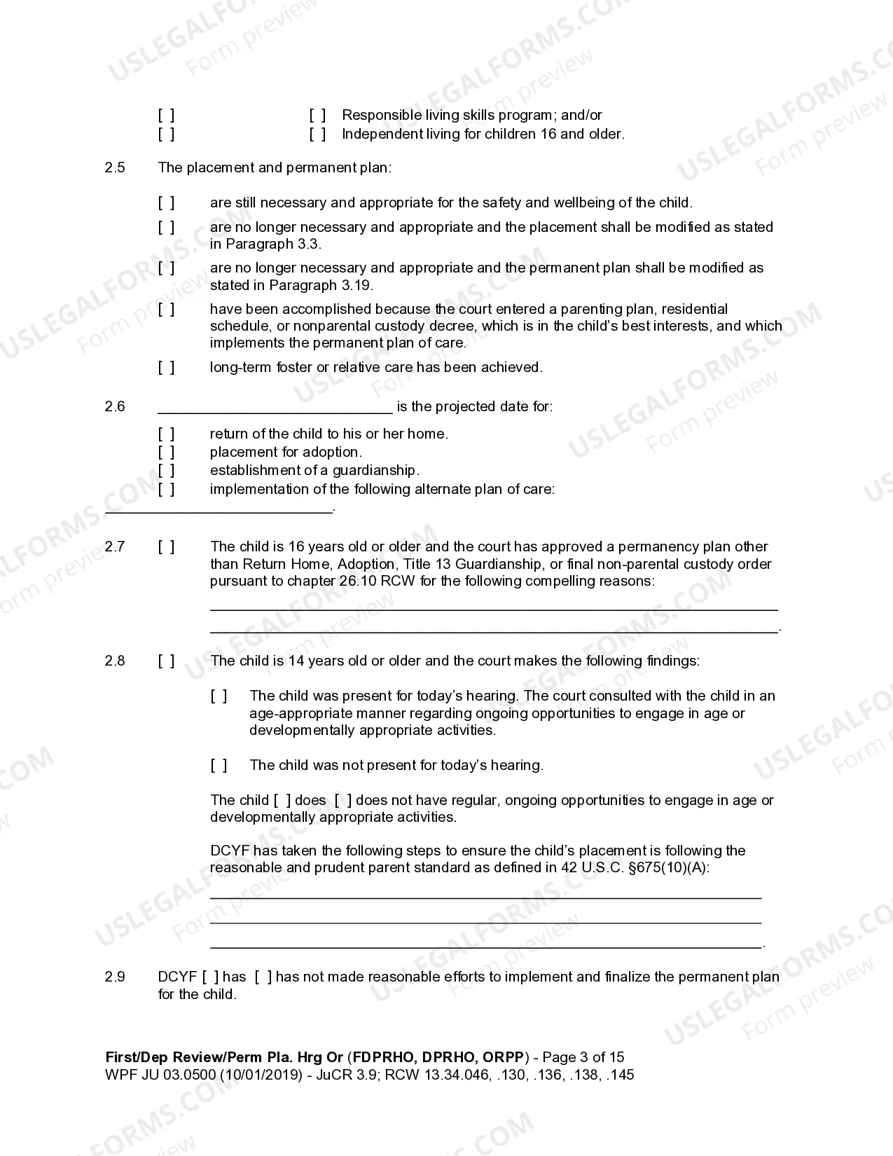 Preview JU 03.0500 - Dependency Review Hearing Order - Permanency Planning Hearing - DPRHO