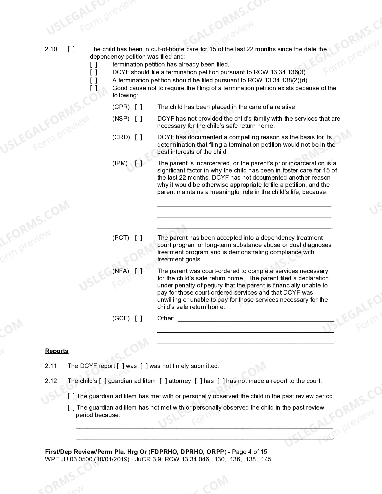 Preview JU 03.0500 - Dependency Review Hearing Order - Permanency Planning Hearing - DPRHO