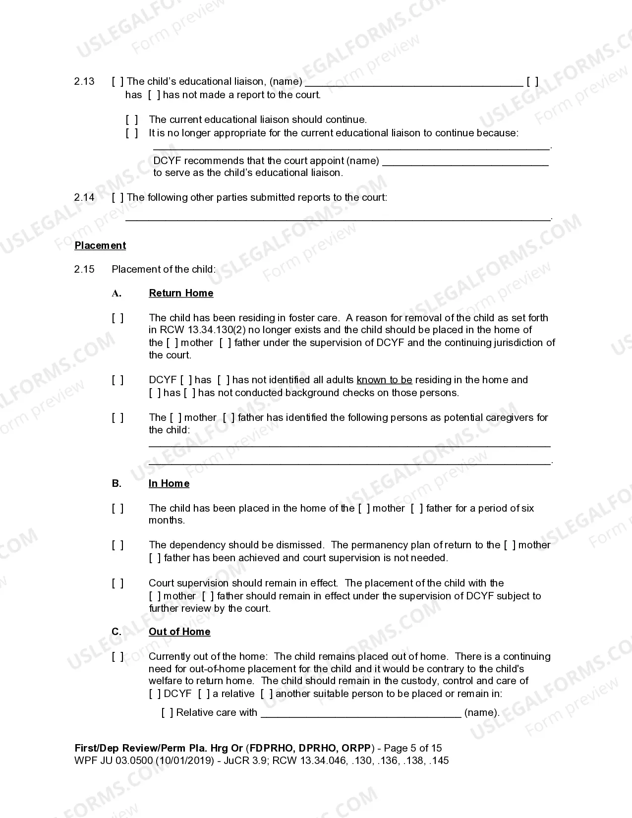 Preview JU 03.0500 - Dependency Review Hearing Order - Permanency Planning Hearing - DPRHO