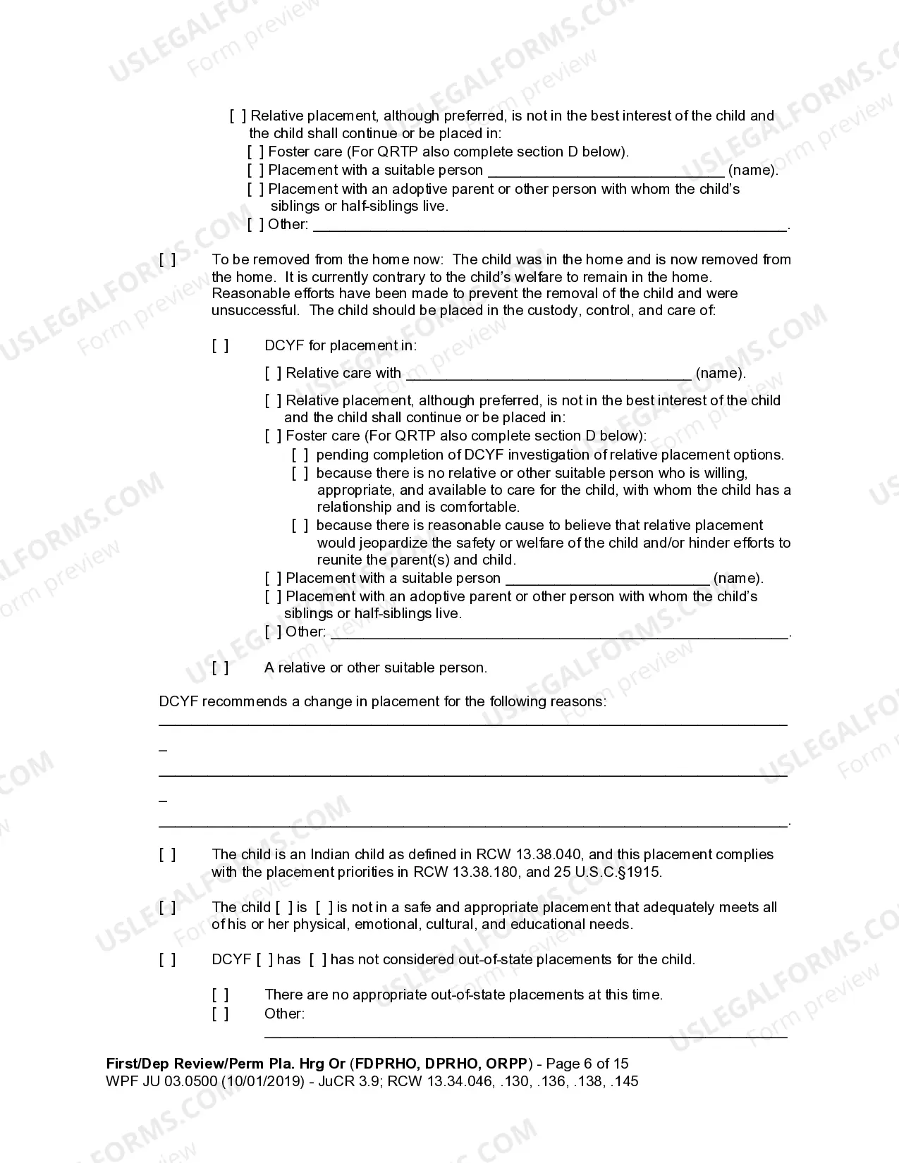 Preview JU 03.0500 - Dependency Review Hearing Order - Permanency Planning Hearing - DPRHO