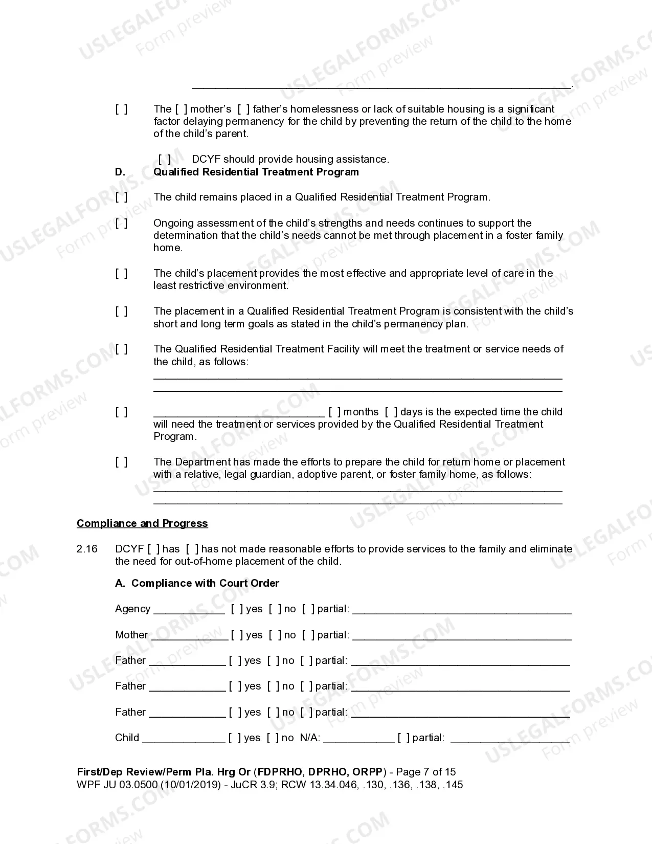 Preview JU 03.0500 - Dependency Review Hearing Order - Permanency Planning Hearing - DPRHO