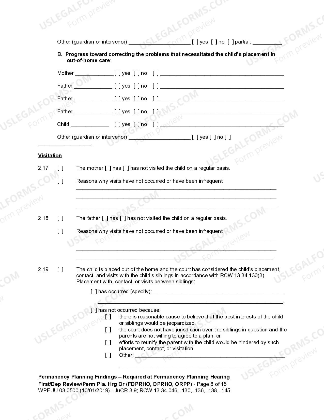 Preview JU 03.0500 - Dependency Review Hearing Order - Permanency Planning Hearing - DPRHO