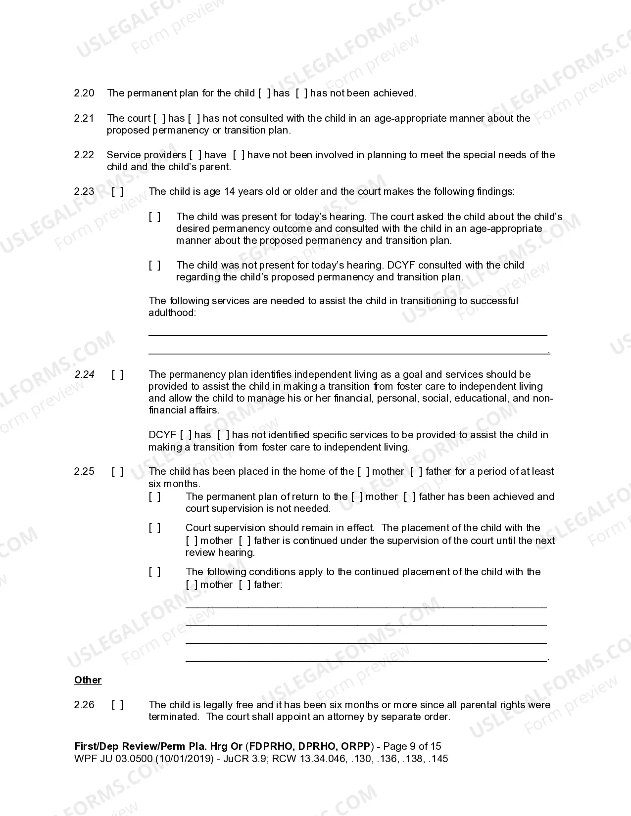 Preview JU 03.0500 - Dependency Review Hearing Order - Permanency Planning Hearing - DPRHO