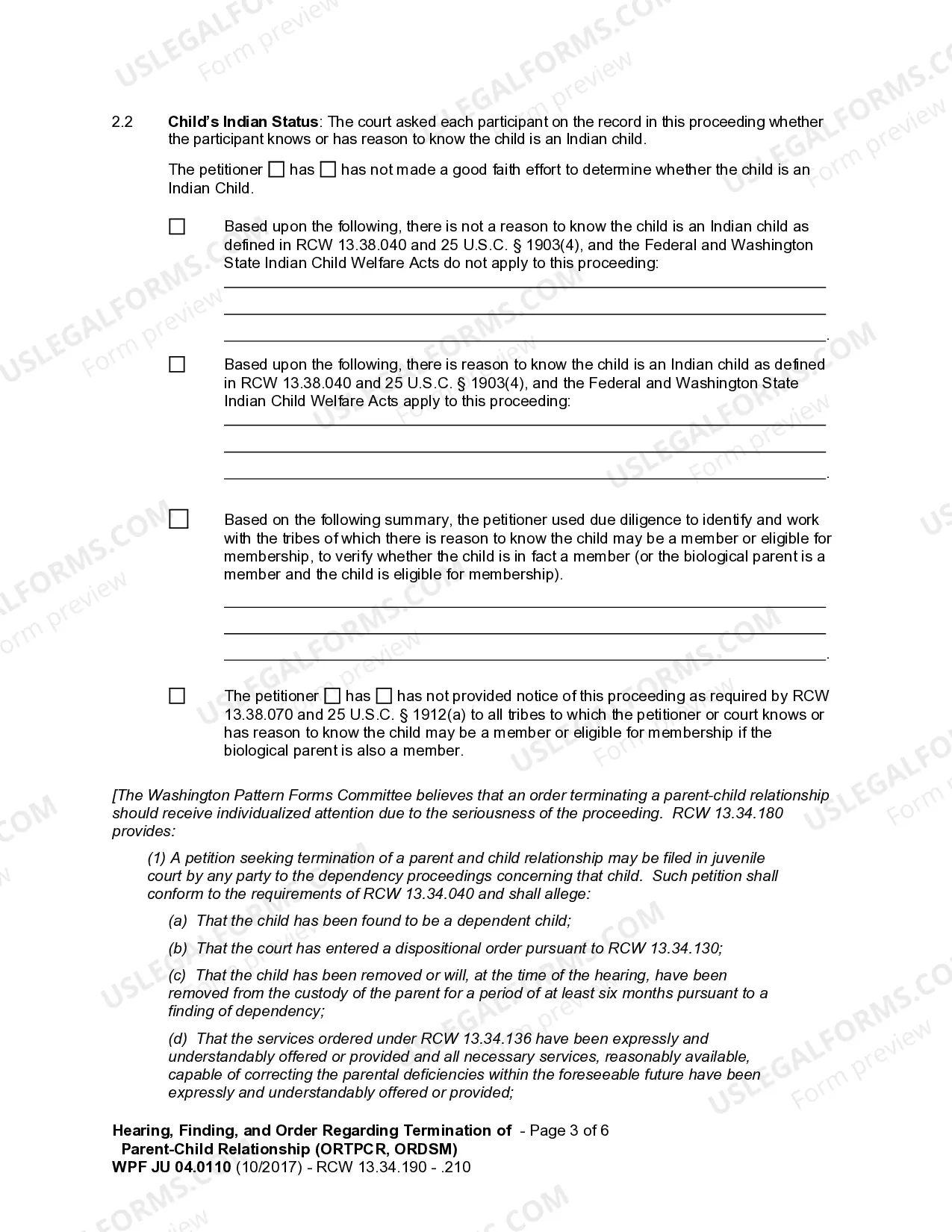 Preview JU 04.0110 - Hearing, Findings, and Order Terminating Parent - Child Relationship