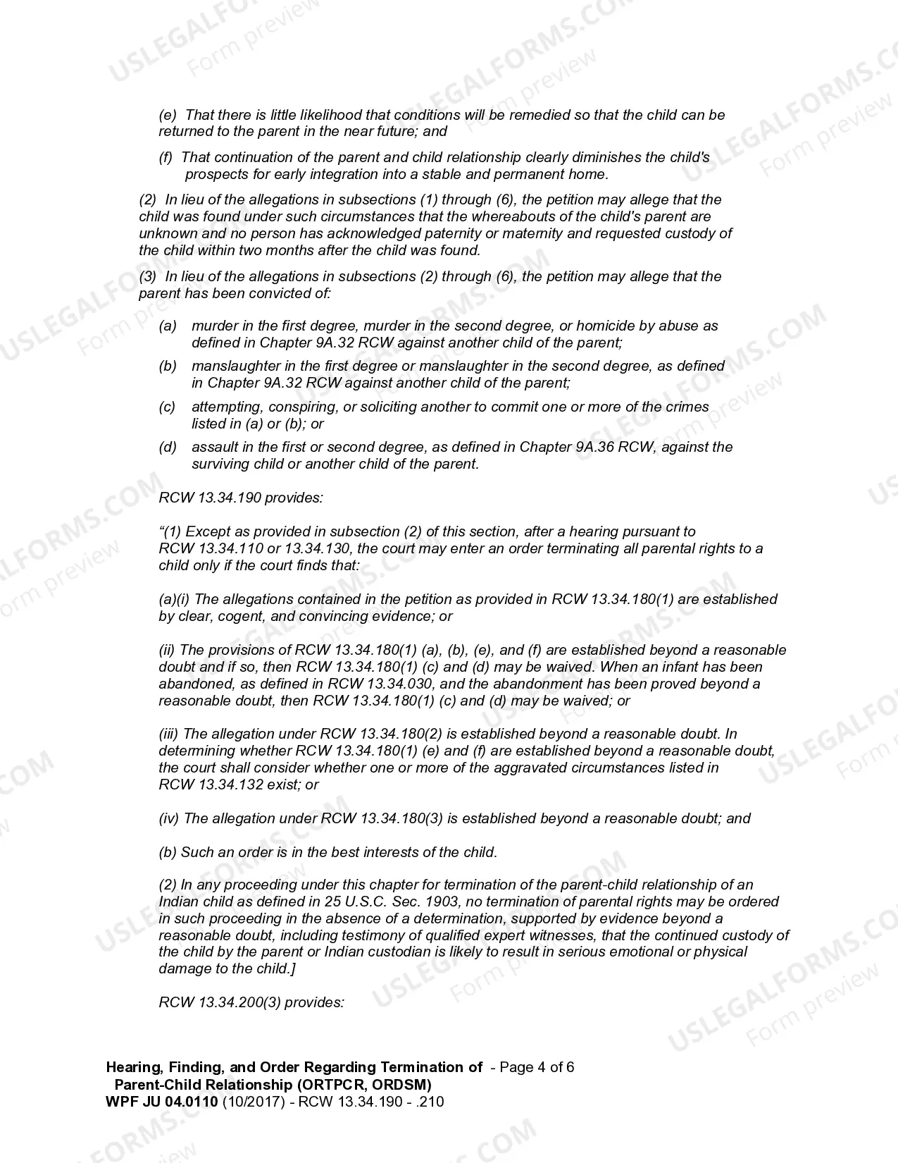 Preview JU 04.0110 - Hearing, Findings, and Order Terminating Parent - Child Relationship