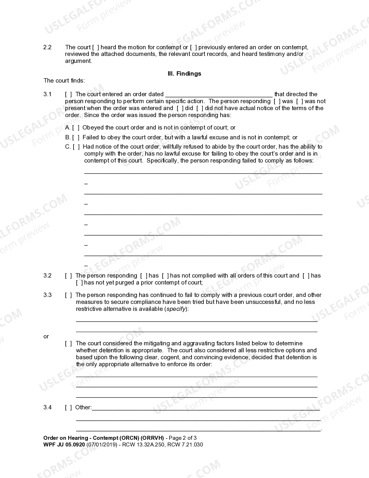 Preview JU 05.0920 - Order on Hearing regarding Contempt