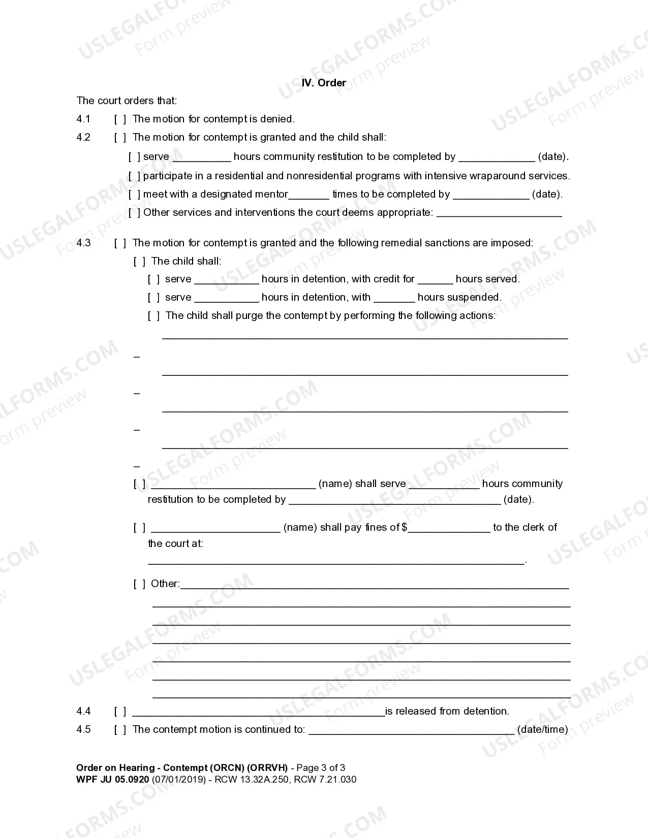 Preview JU 05.0920 - Order on Hearing regarding Contempt
