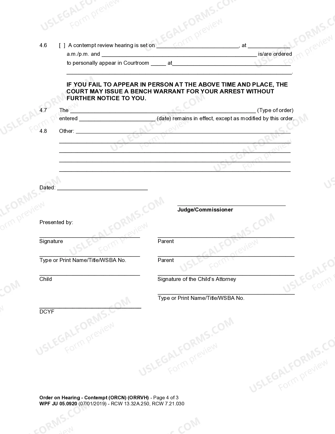 Preview JU 05.0920 - Order on Hearing regarding Contempt