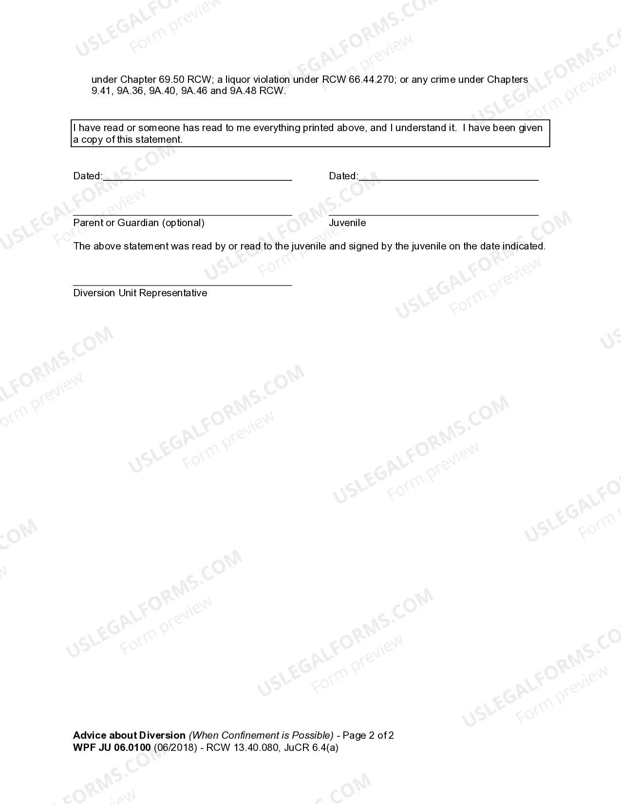 Preview JU 06.0100 - Advice about Diversion When Confinement is Possible