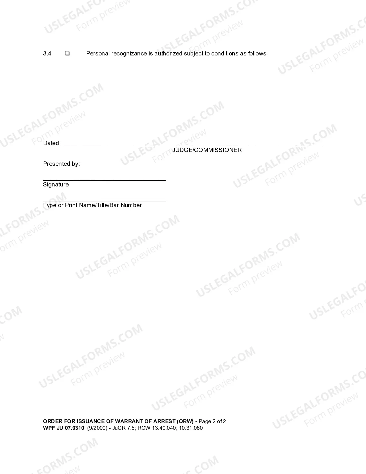 Preview JU 07.0310 - Order for Issuance of Warrant of Arrest
