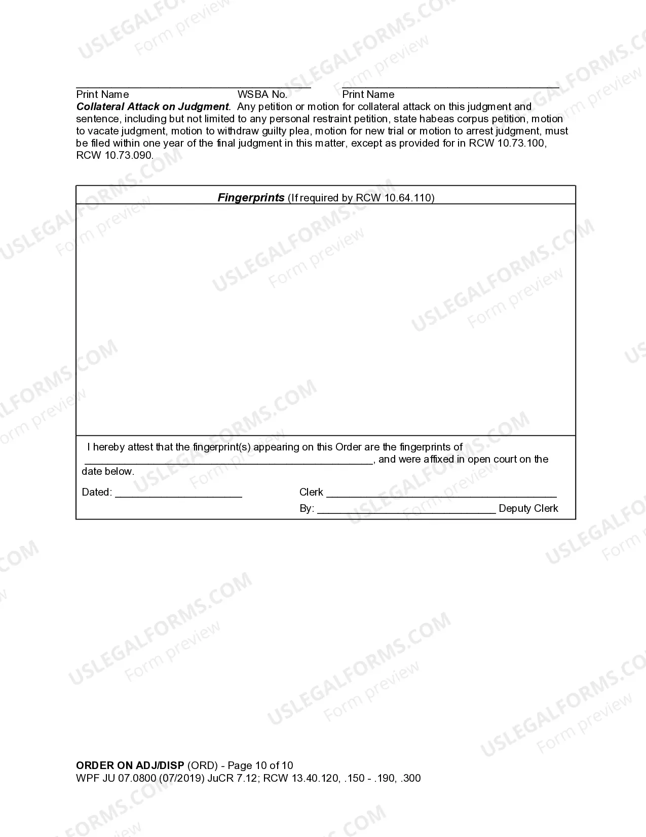 Preview JU 07.0800 - Order on Adjudication and Disposition