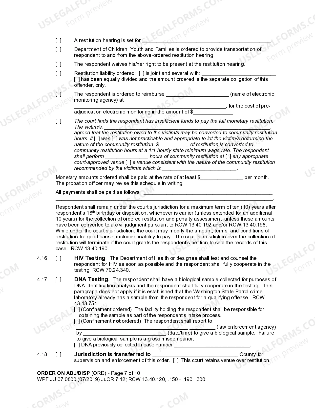 Preview JU 07.0800 - Order on Adjudication and Disposition