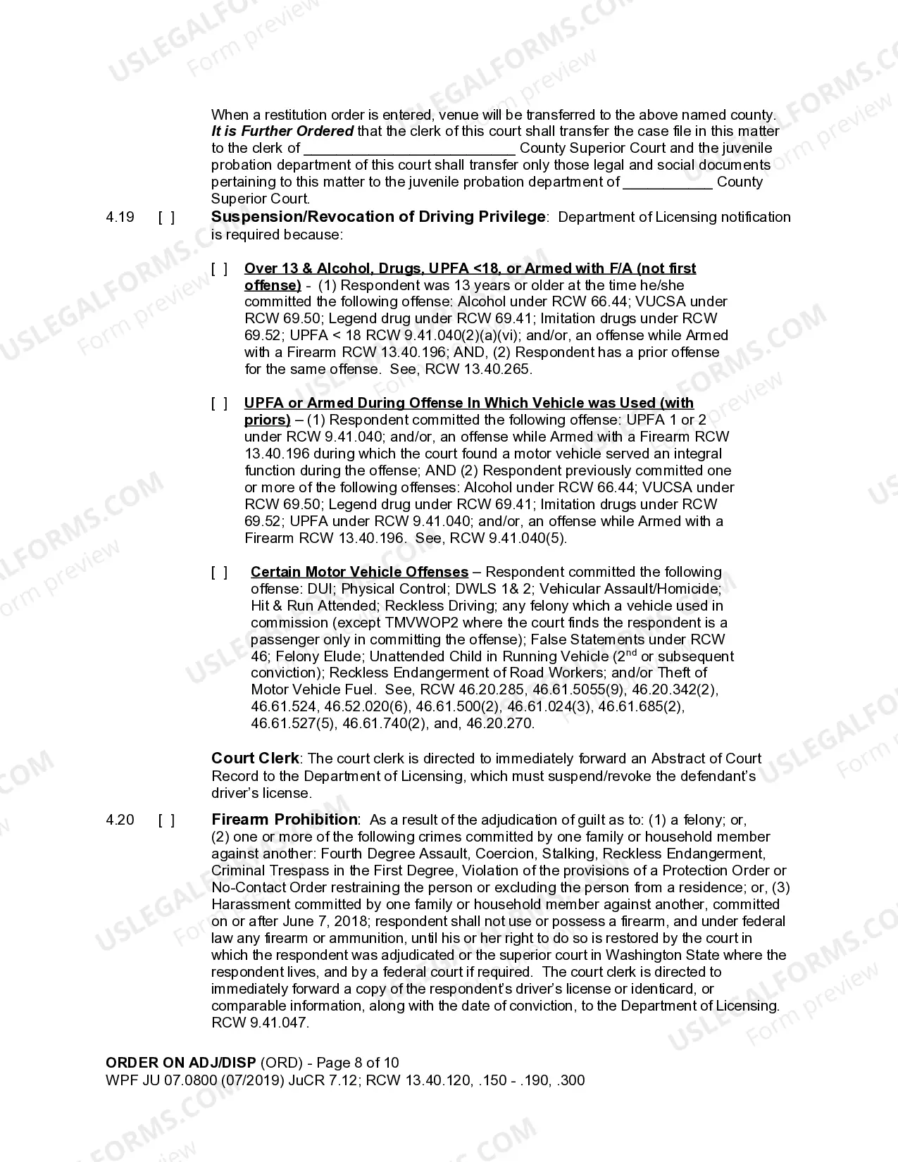 Preview JU 07.0800 - Order on Adjudication and Disposition
