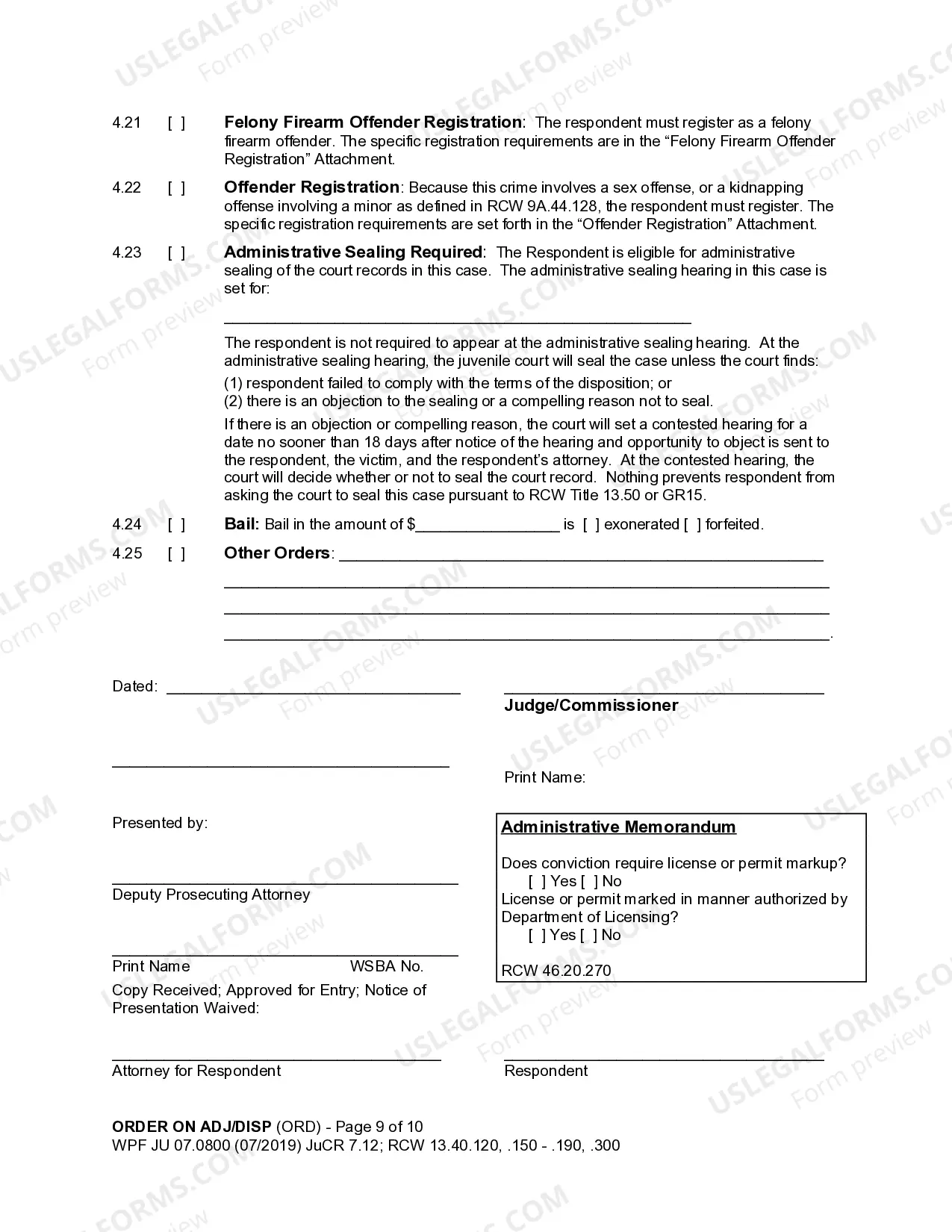 Preview JU 07.0800 - Order on Adjudication and Disposition