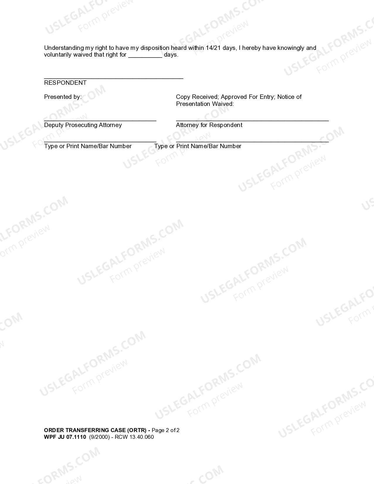 Preview JU 07.1110 - Order Transferring Case