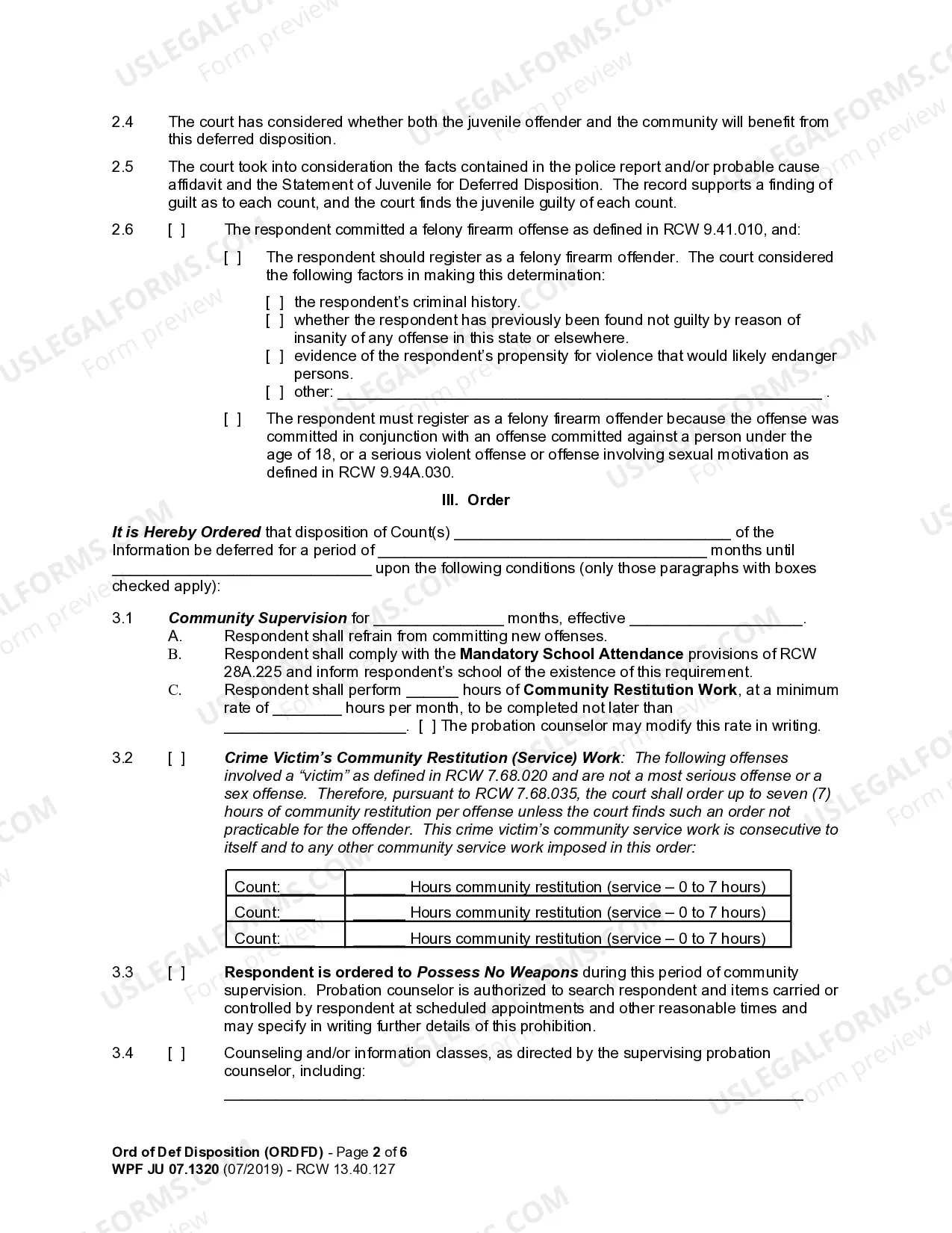 Preview JU 07.1320 - Order of Deferred Disposition