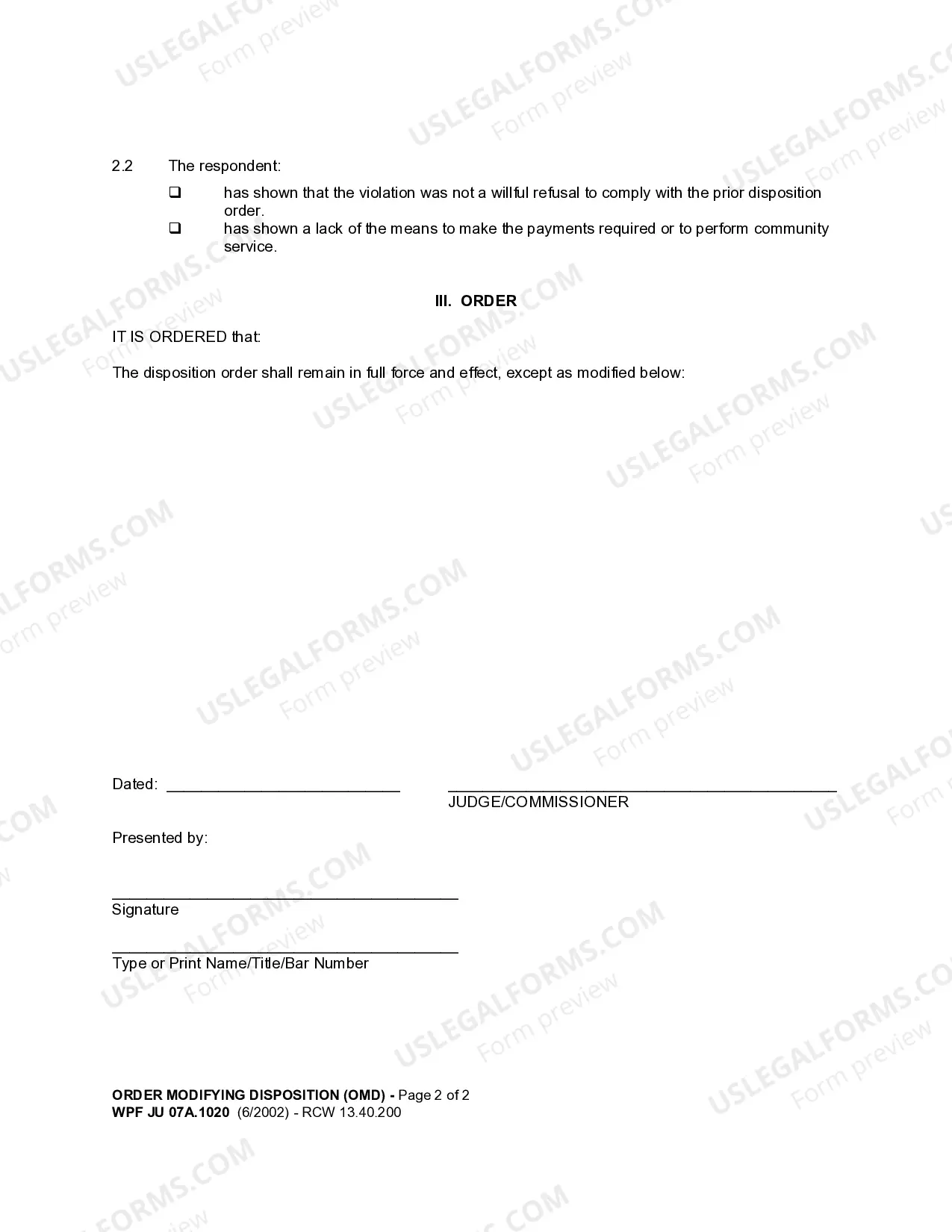 Preview JU 07A.1020 - Order Modifying Disposition