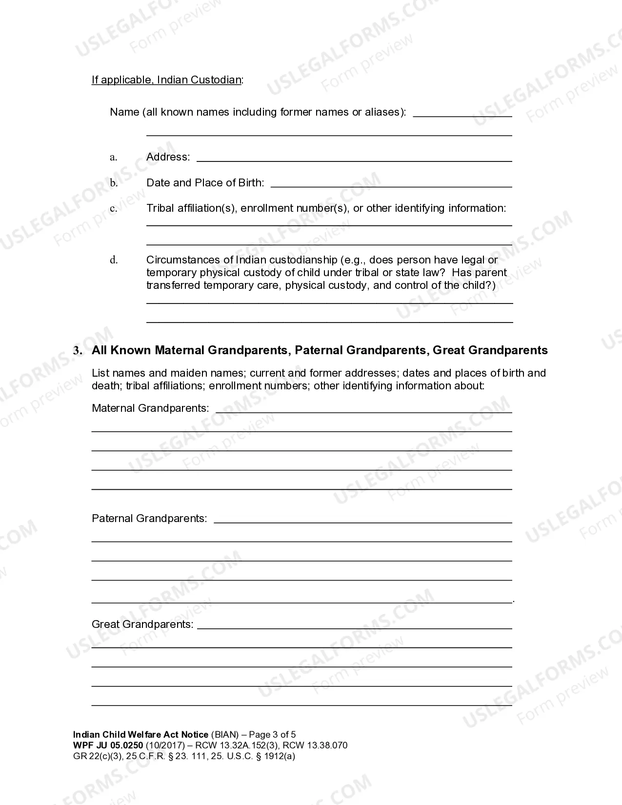 Preview JU 05.0250 - Indian Child Welfare Act Notice 25 U.S.C ' 1912a