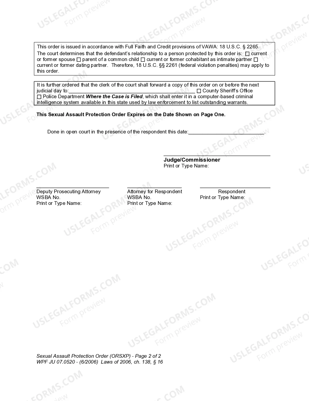 Preview JU 07.0520 - Sexual Assault Protection Order