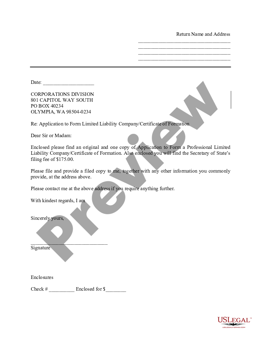 Washington Sample Cover Letter for Filing of LLC Articles or ...