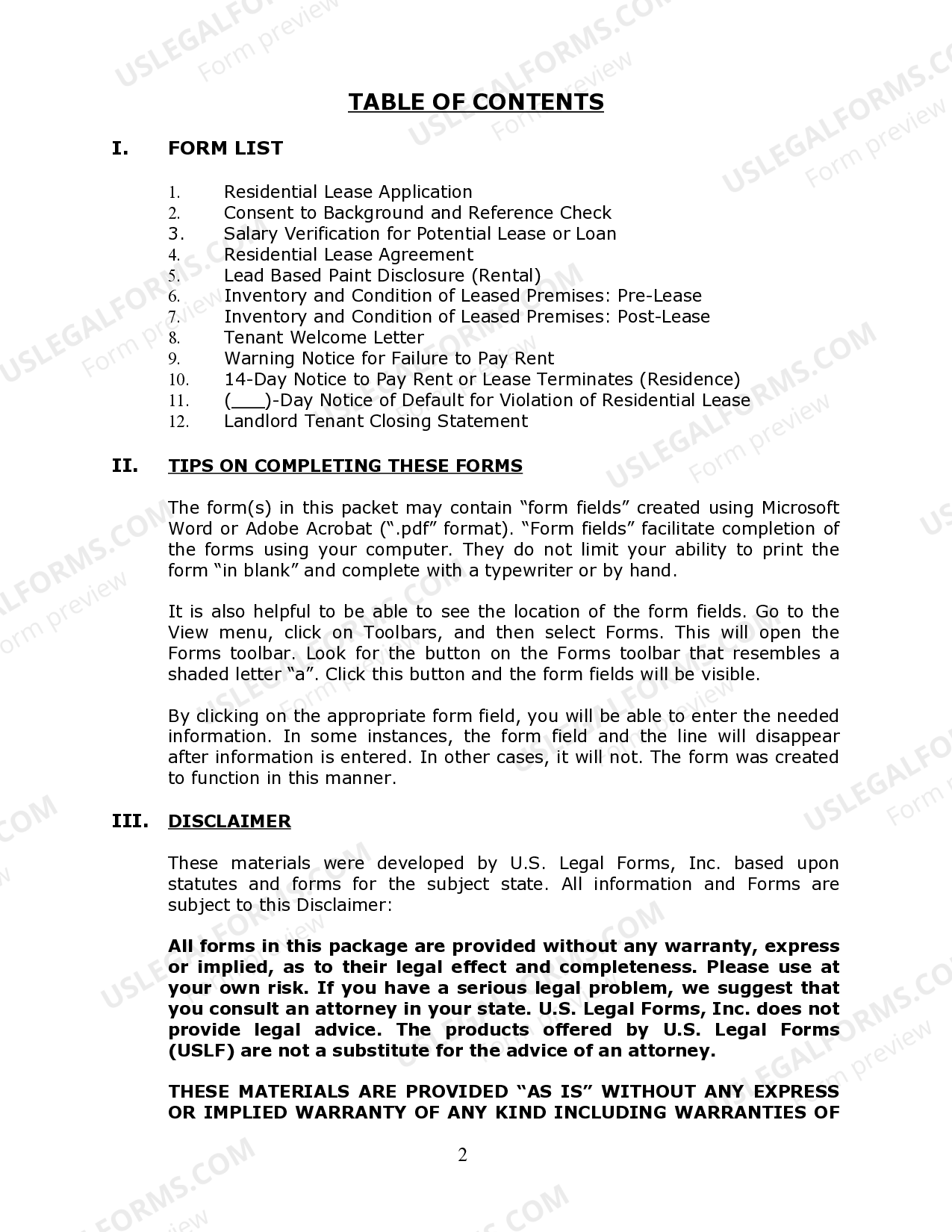 Washington Residential Landlord Tenant Rental Lease Forms and