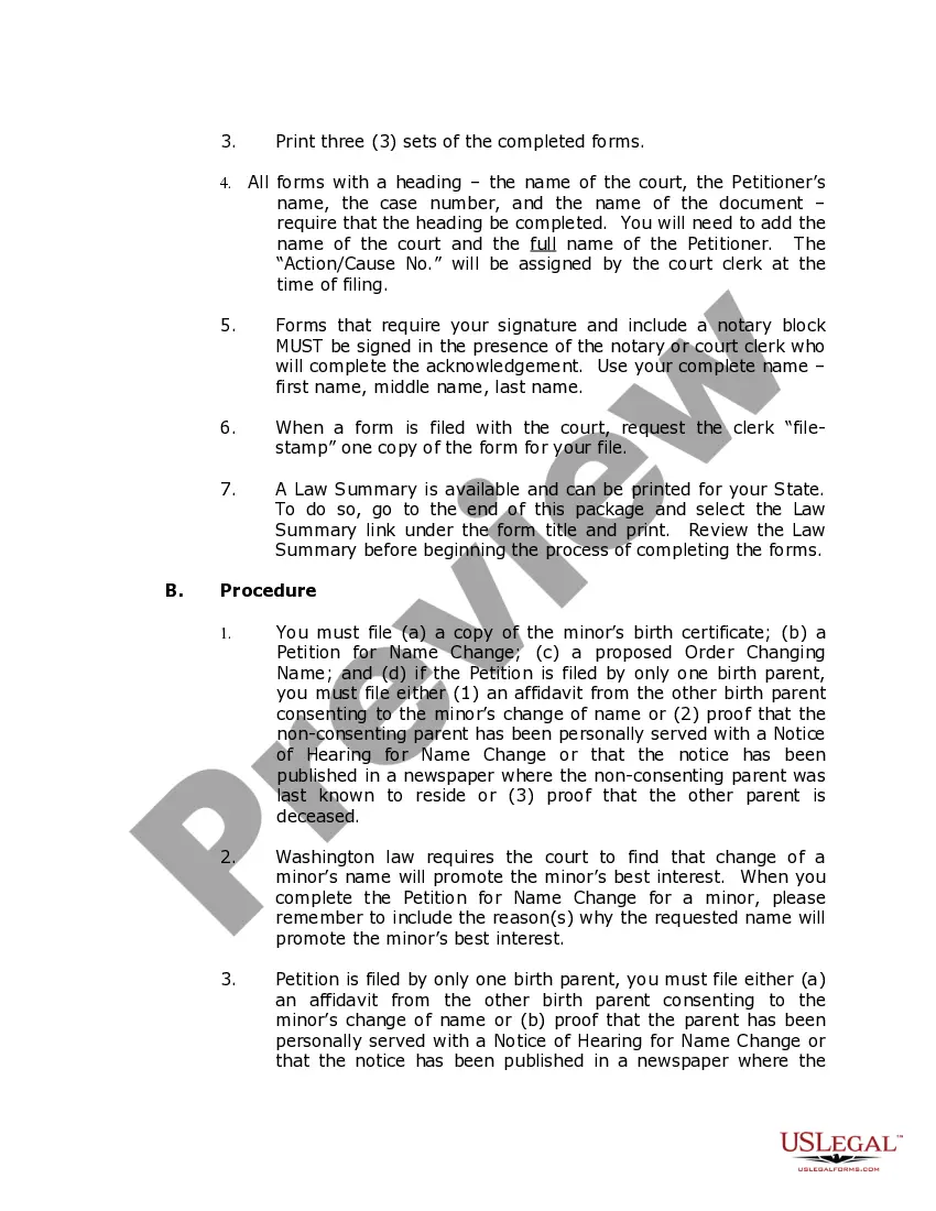 Preview Washington Name Change Instructions and Forms Package for a Minor
