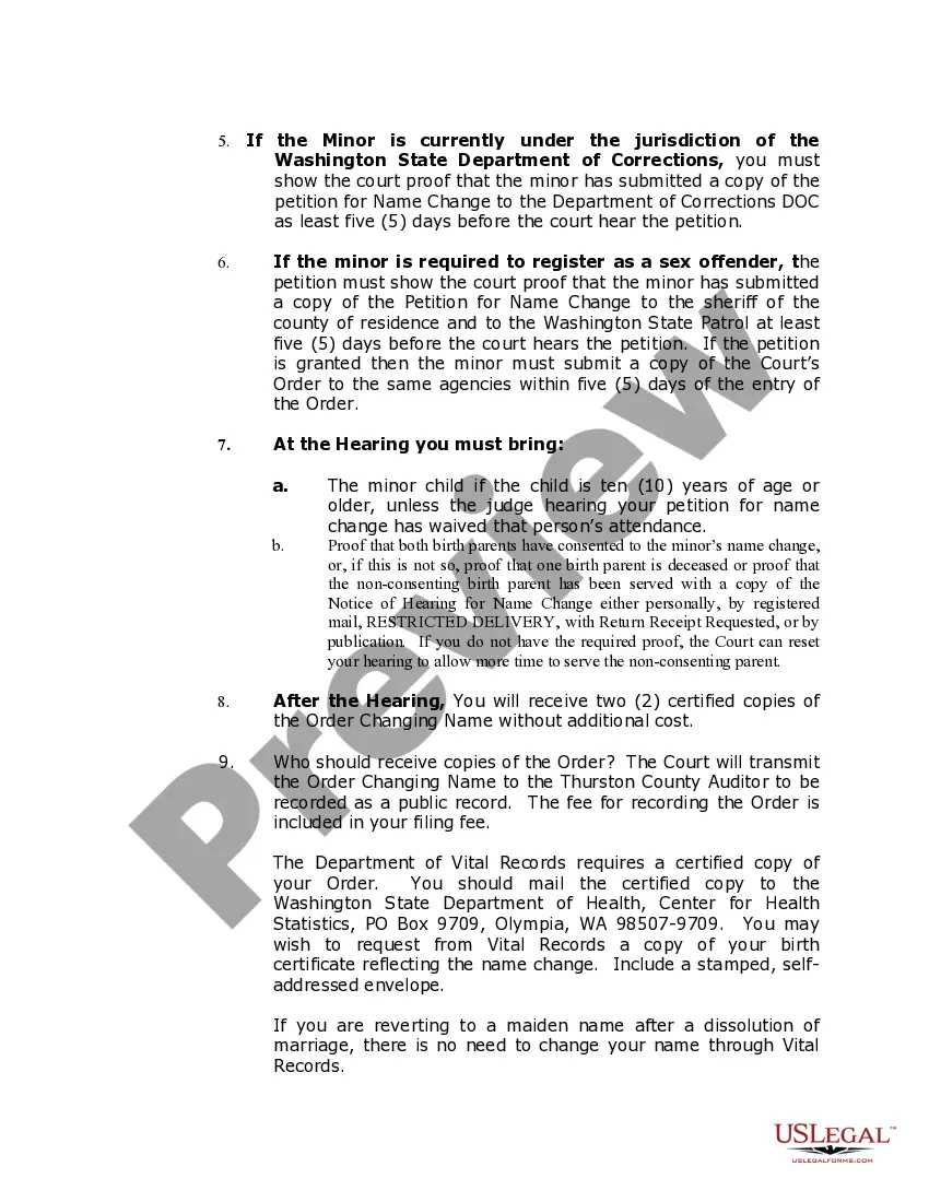 Preview Washington Name Change Instructions and Forms Package for a Minor