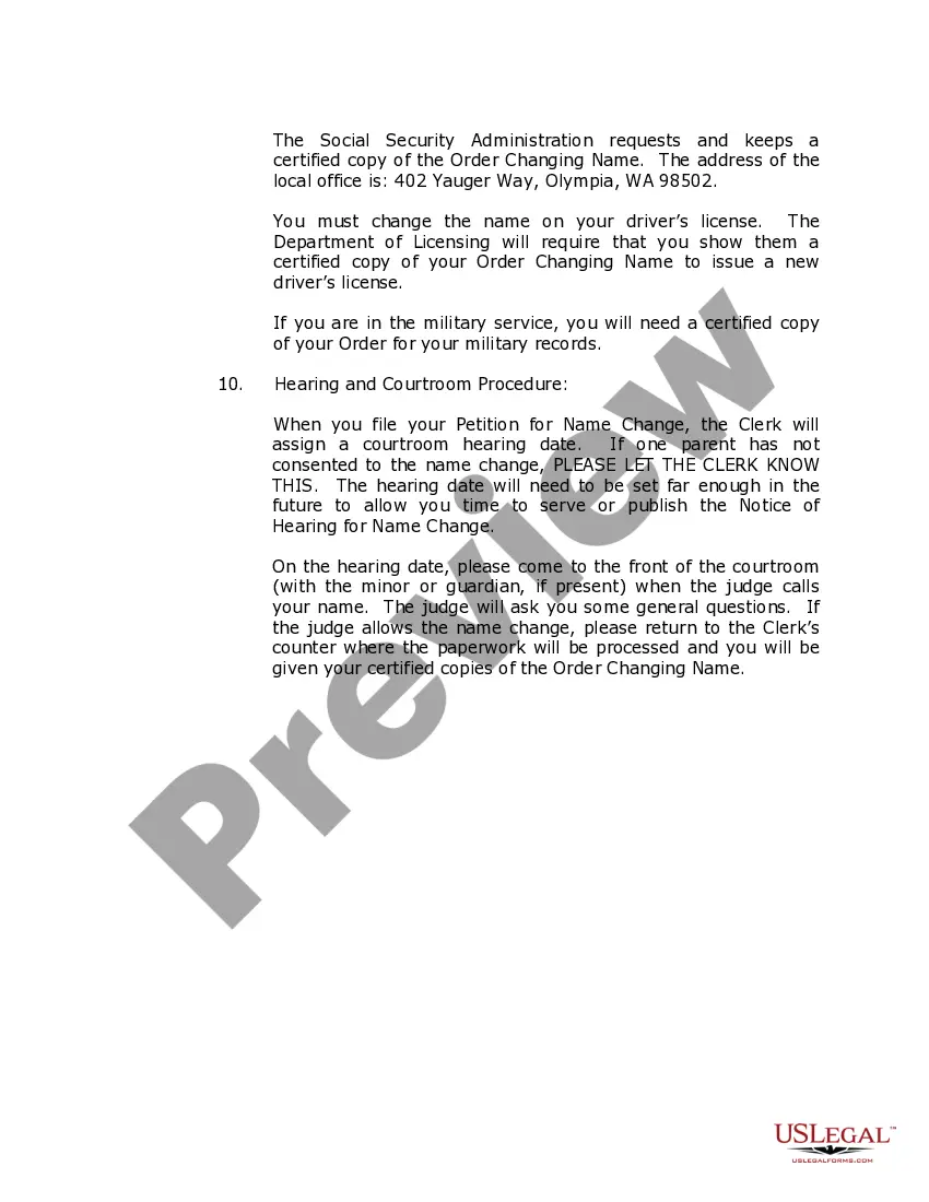 Preview Washington Name Change Instructions and Forms Package for a Minor