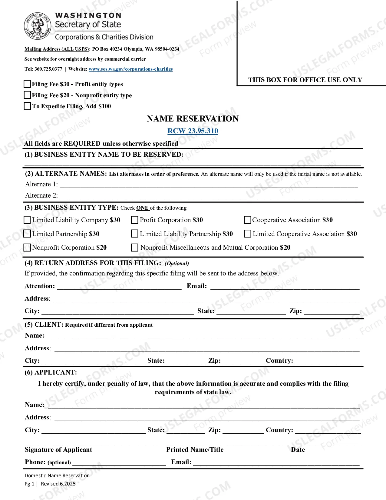 Preview Application of Name Reservation