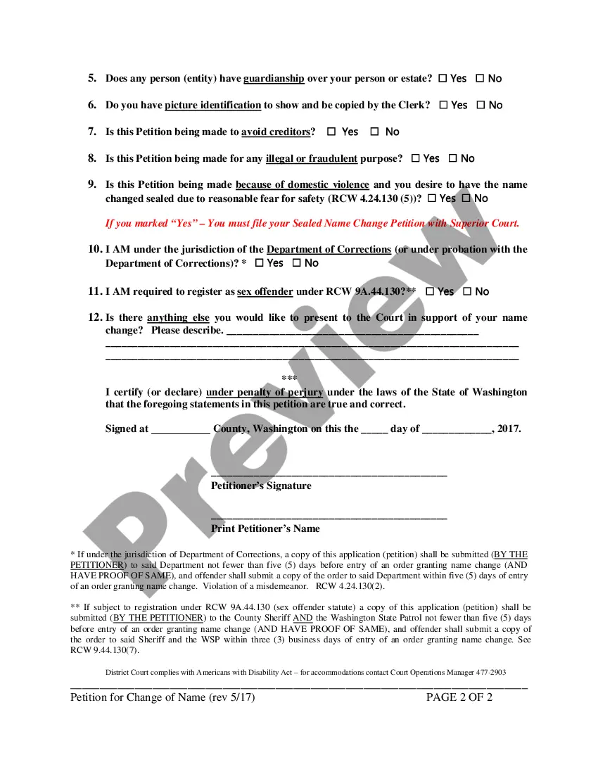 Preview Petition for Change of Name