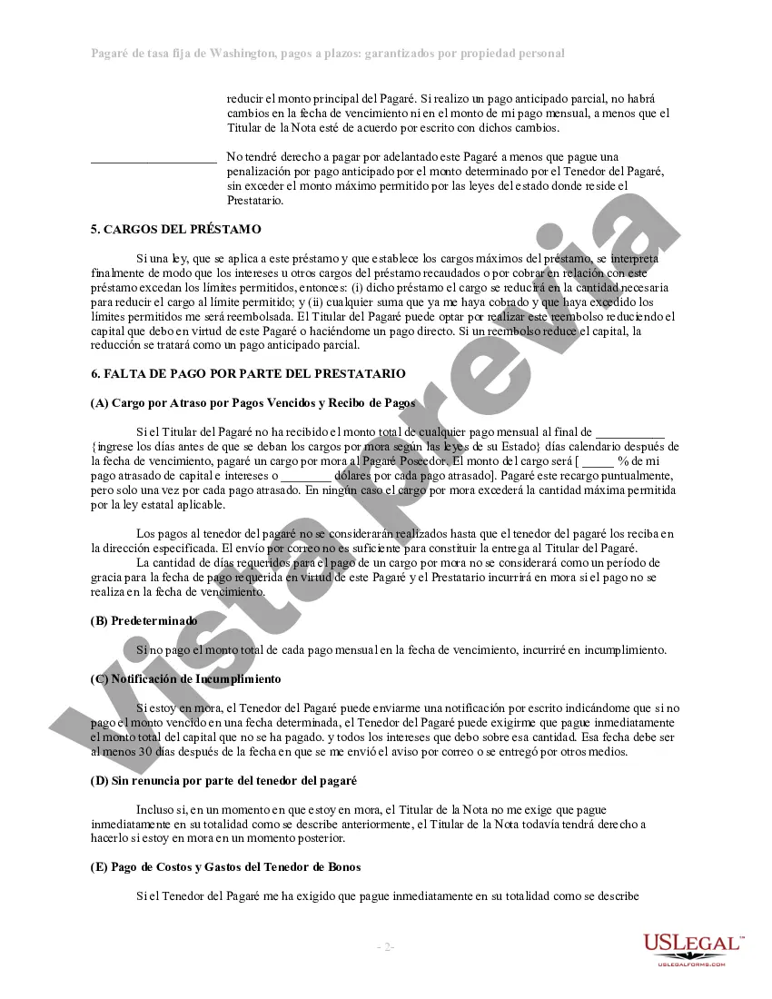 Get Pagaré de Tasa Fija en Cuotas de Washington Garantizado por Bienes Personales Preview Pagaré de Tasa Fija en Cuotas de Washington Garantizado por Bienes Personales