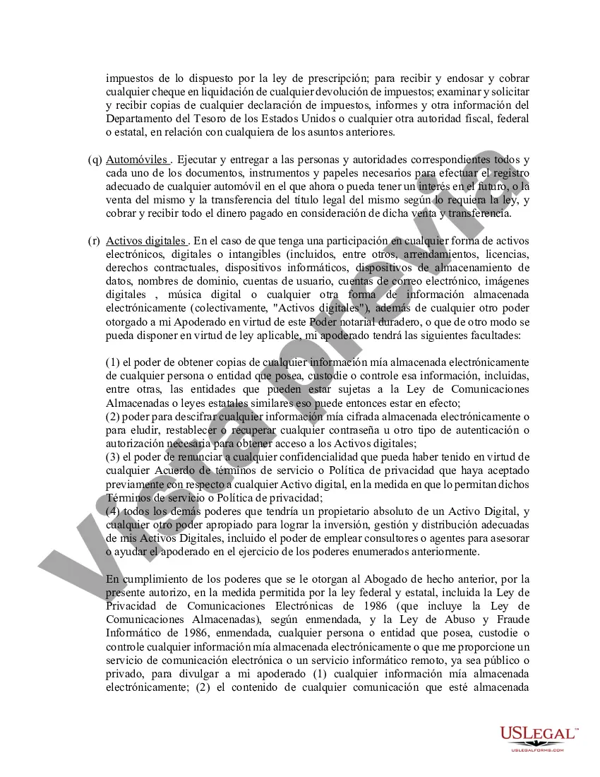 Preview Poder general duradero para la propiedad y las finanzas o efectivo financiero en caso de incapacidad