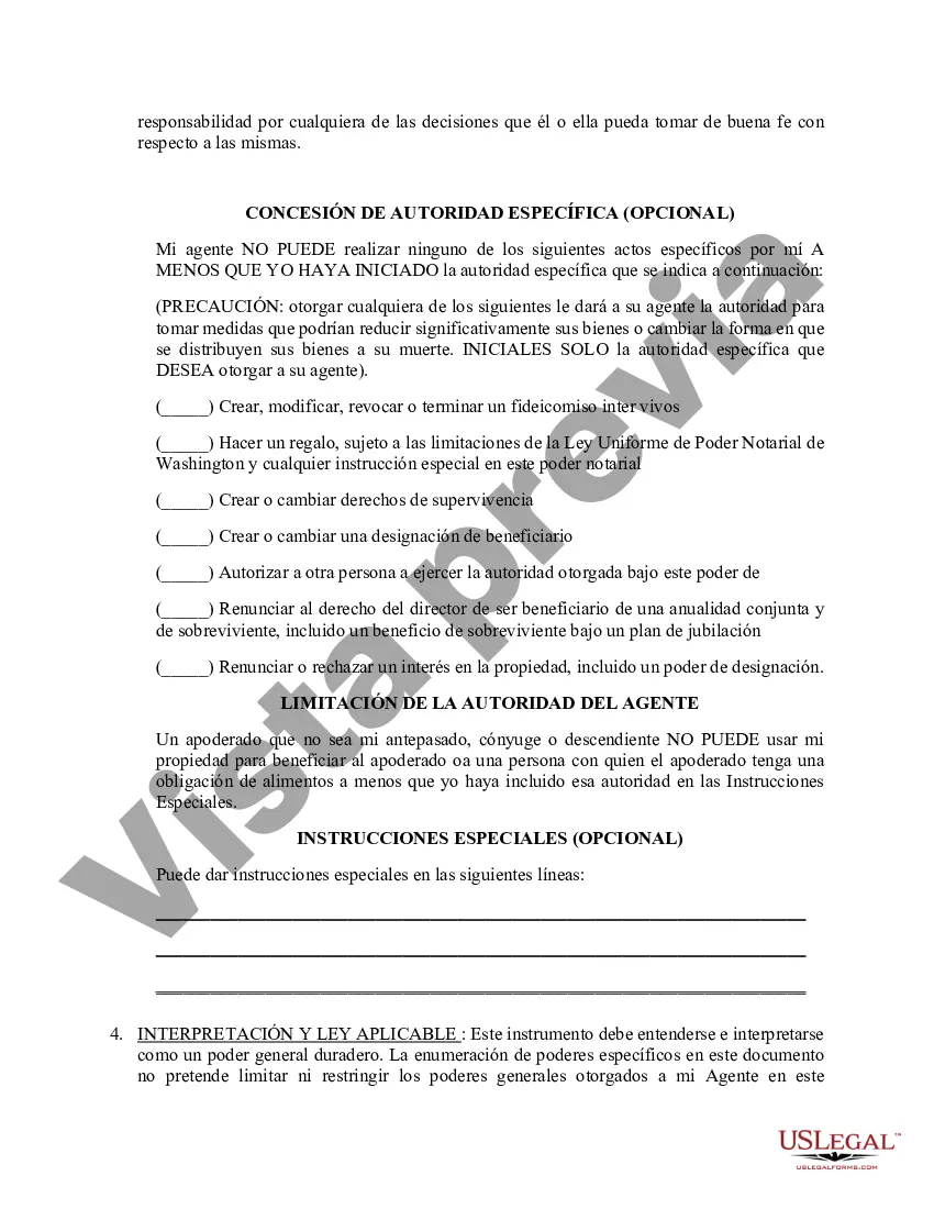 Preview Poder general duradero para la propiedad y las finanzas o efectivo financiero en caso de incapacidad
