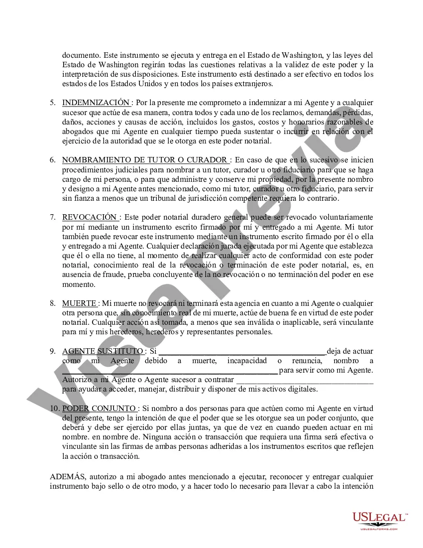 Preview Poder general duradero para la propiedad y las finanzas o efectivo financiero en caso de incapacidad