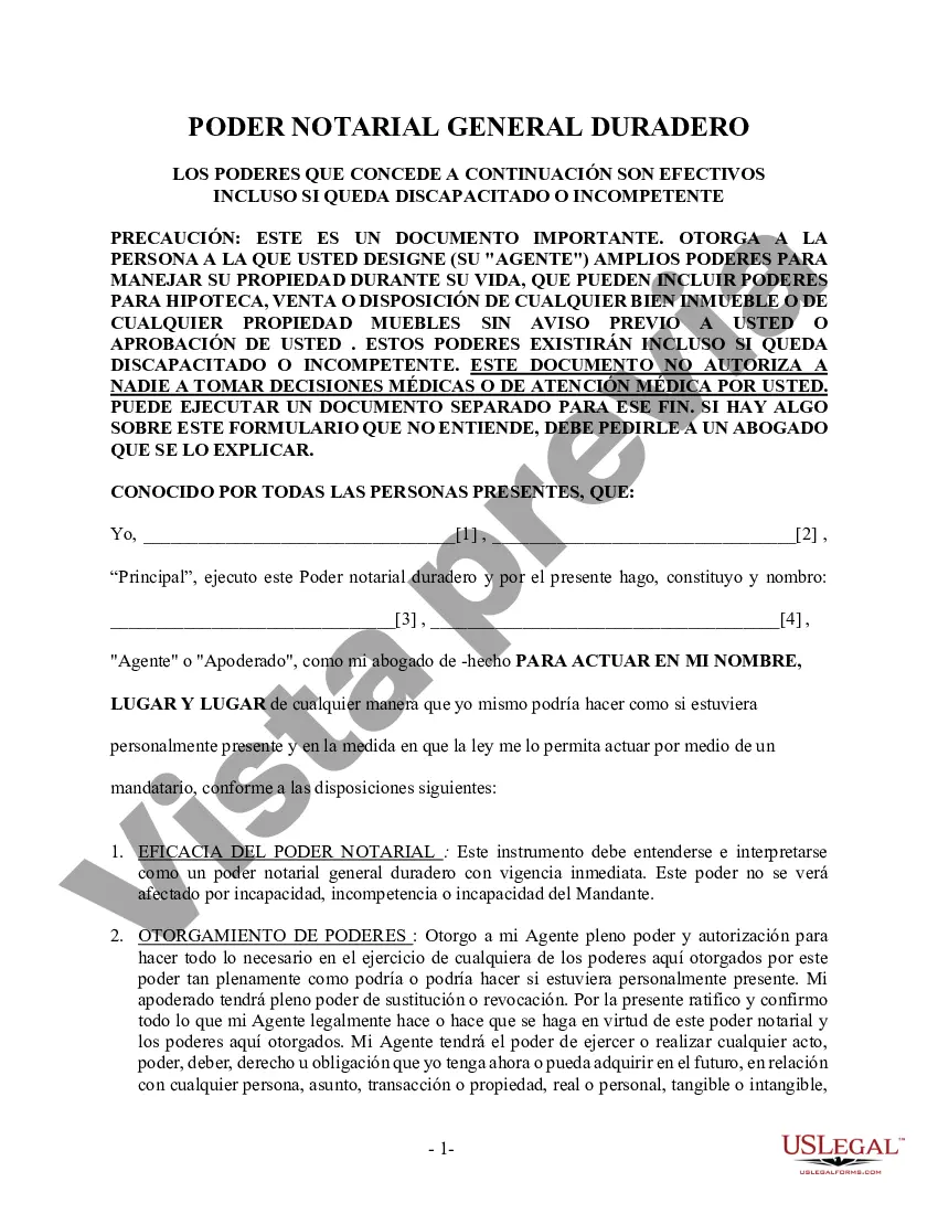 Preview Poder General Duradero para Bienes y Finanzas o Financiero Efectivo Inmediatamente