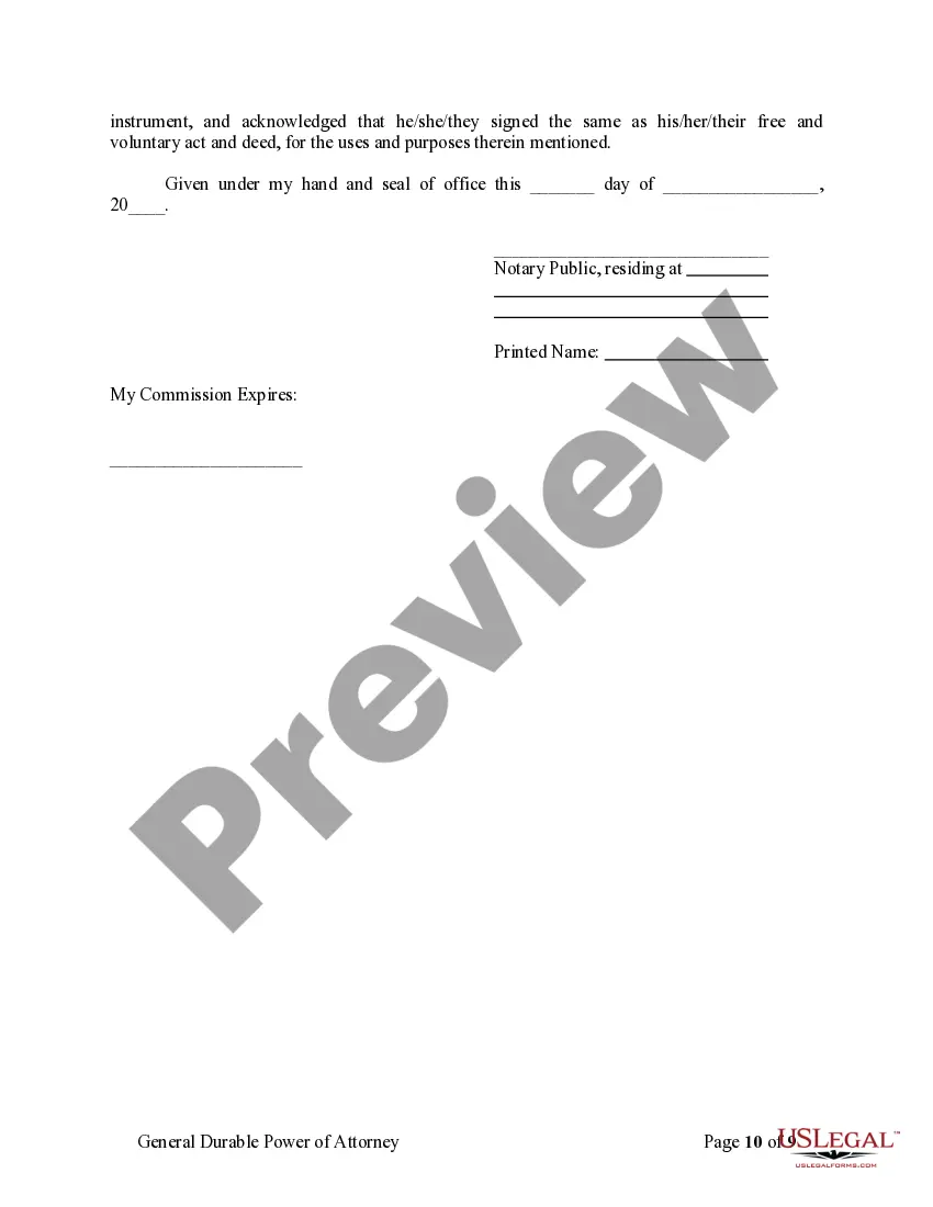 Preview General Durable Power of Attorney for Property and Finances or Financial Effective Immediately