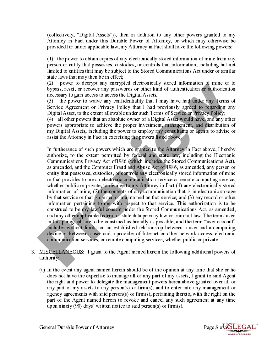 Preview General Durable Power of Attorney for Property and Finances or Financial Effective Immediately