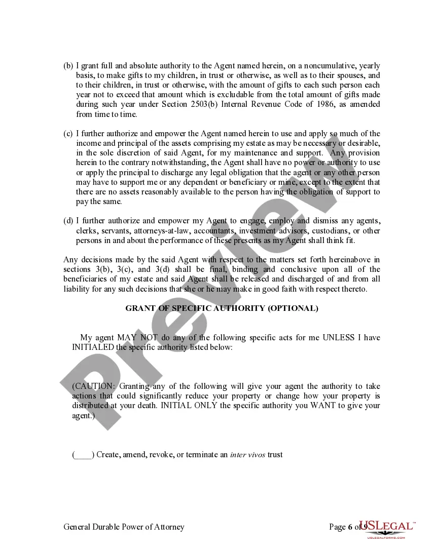 Preview General Durable Power of Attorney for Property and Finances or Financial Effective Immediately